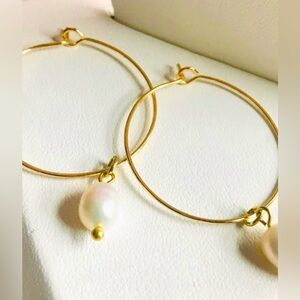 Lady M Designs Gold Pearl Hoop Earrings